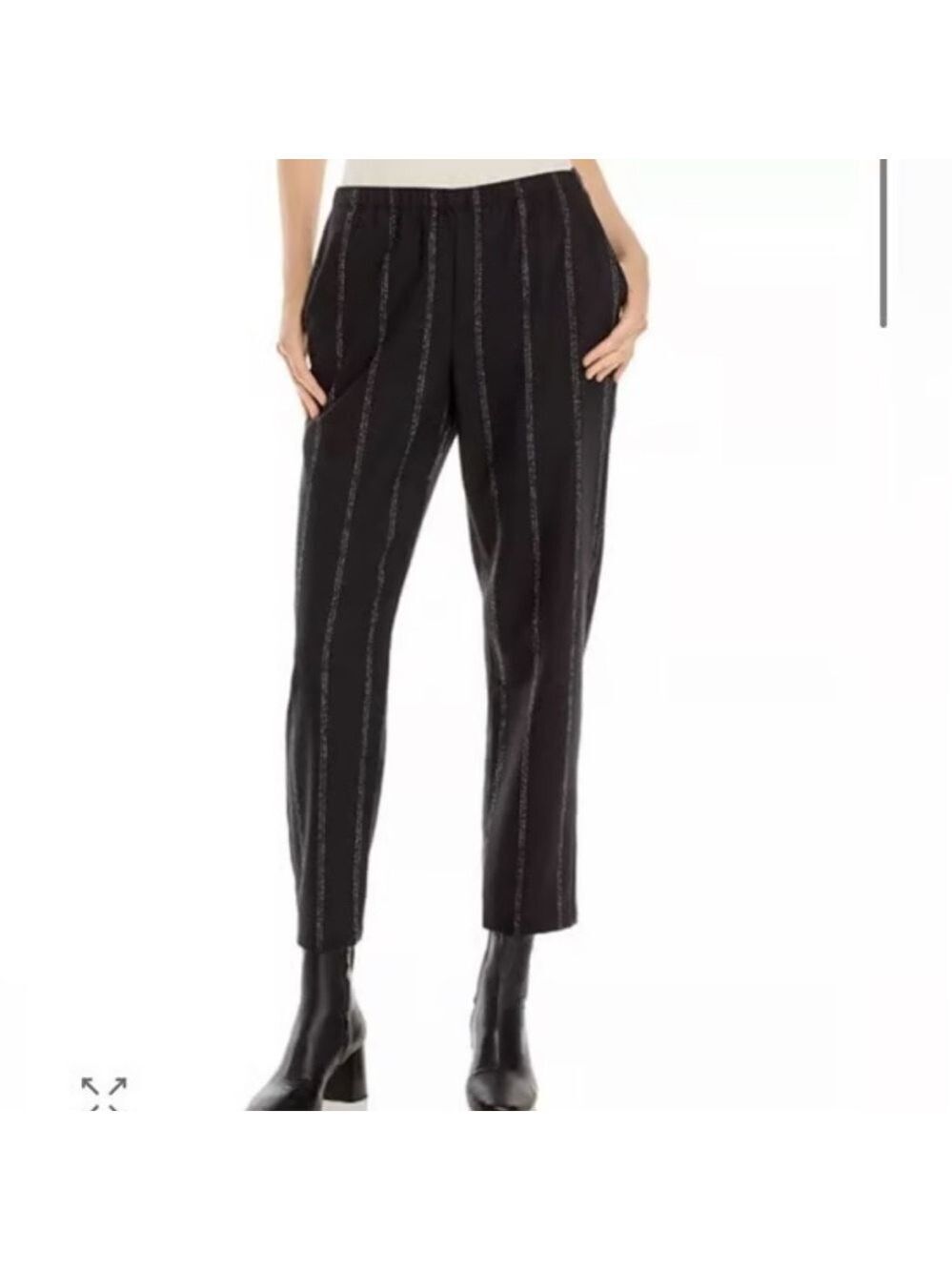 Eileen Fisher Striped Wool Elastic Waist Trousers Sz Small